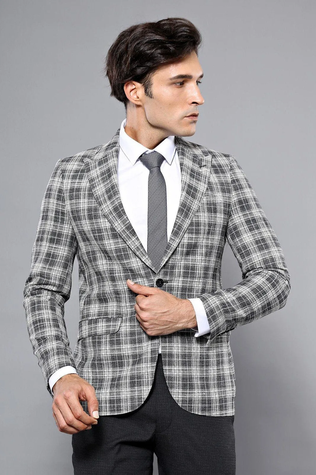 15445 Grey-Black Blazer Jacket