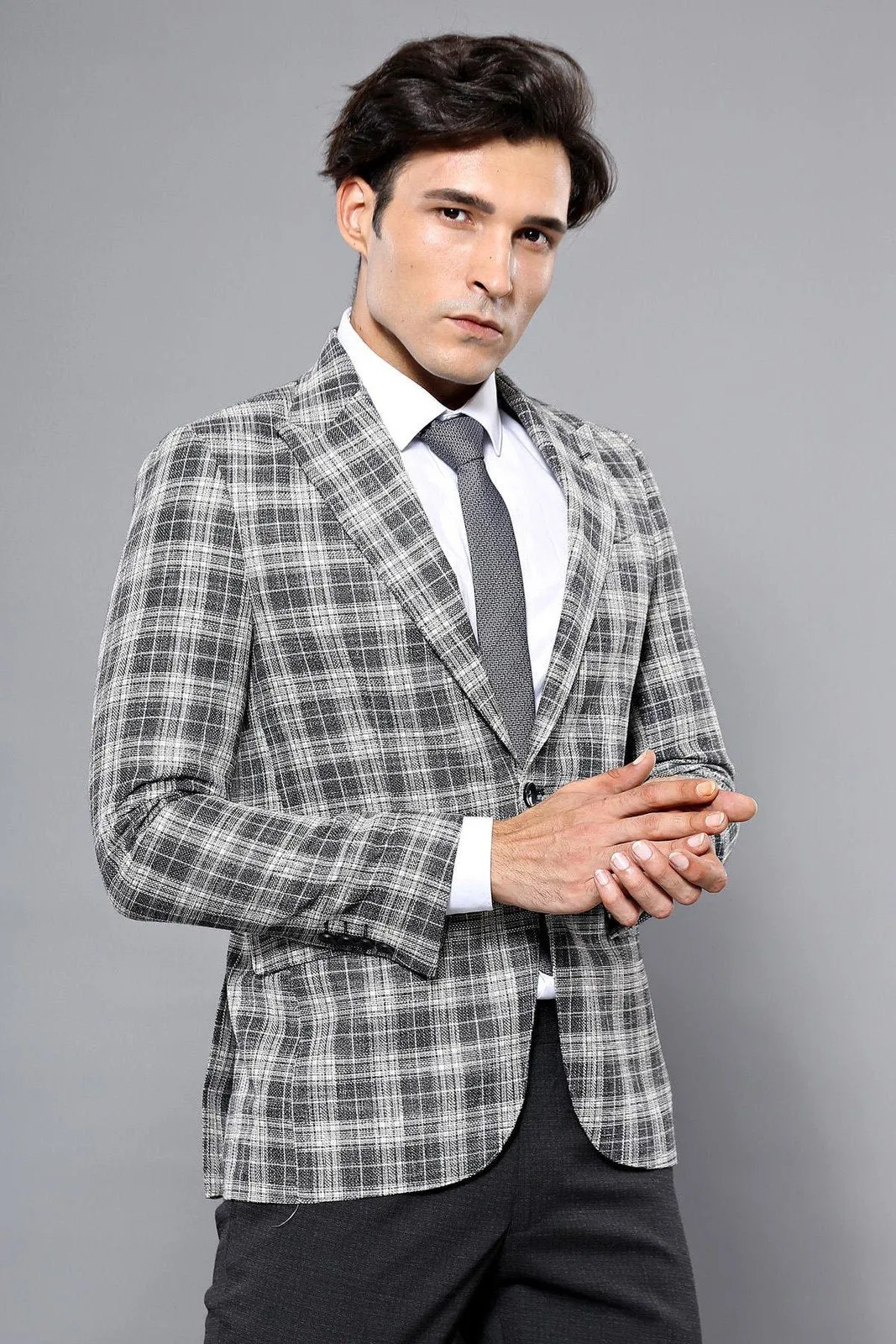 15445 Grey-Black Blazer Jacket