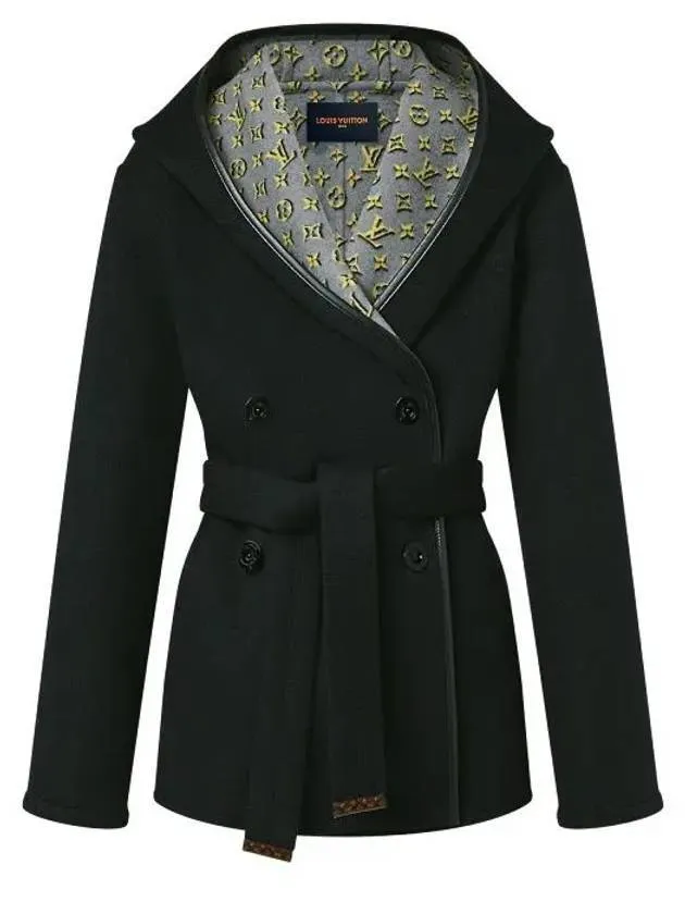 3D Monogram Double Breasted Wrap Coat Black