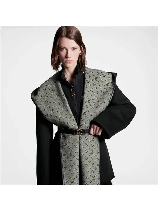 3D Monogram Double Breasted Wrap Coat Black