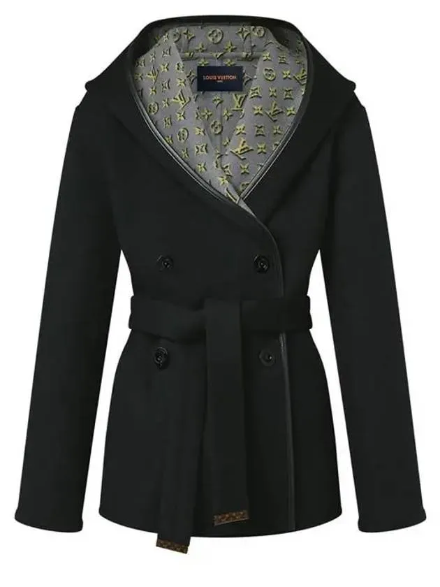 3D Monogram Double Breasted Wrap Coat Black