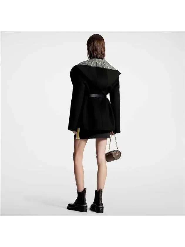 3D Monogram Double Breasted Wrap Coat Black