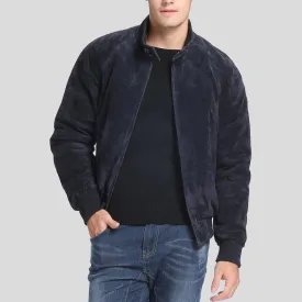 Admiral Navy Blue Suede Bomber Leather Jacket