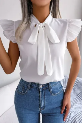 AGARIC EDGE TIE BOW CHIFFON BLOUSE_CWTSTSL0033