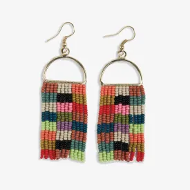 Allison Checkered Beaded Fringe Earrings Multicolor