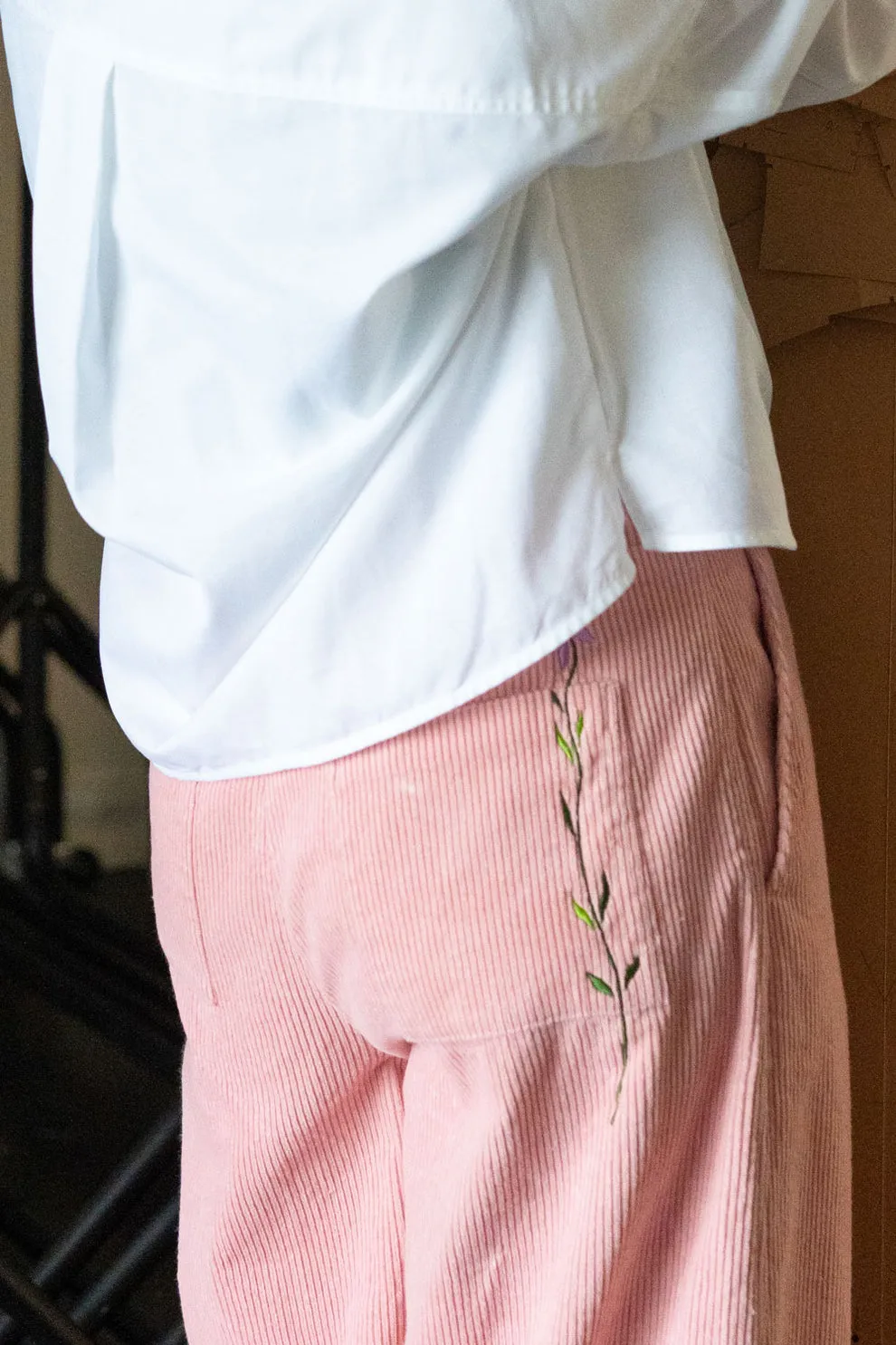 Amelia Wide Leg Trouser in Soft Pink Cotton Corduroy by Saywood