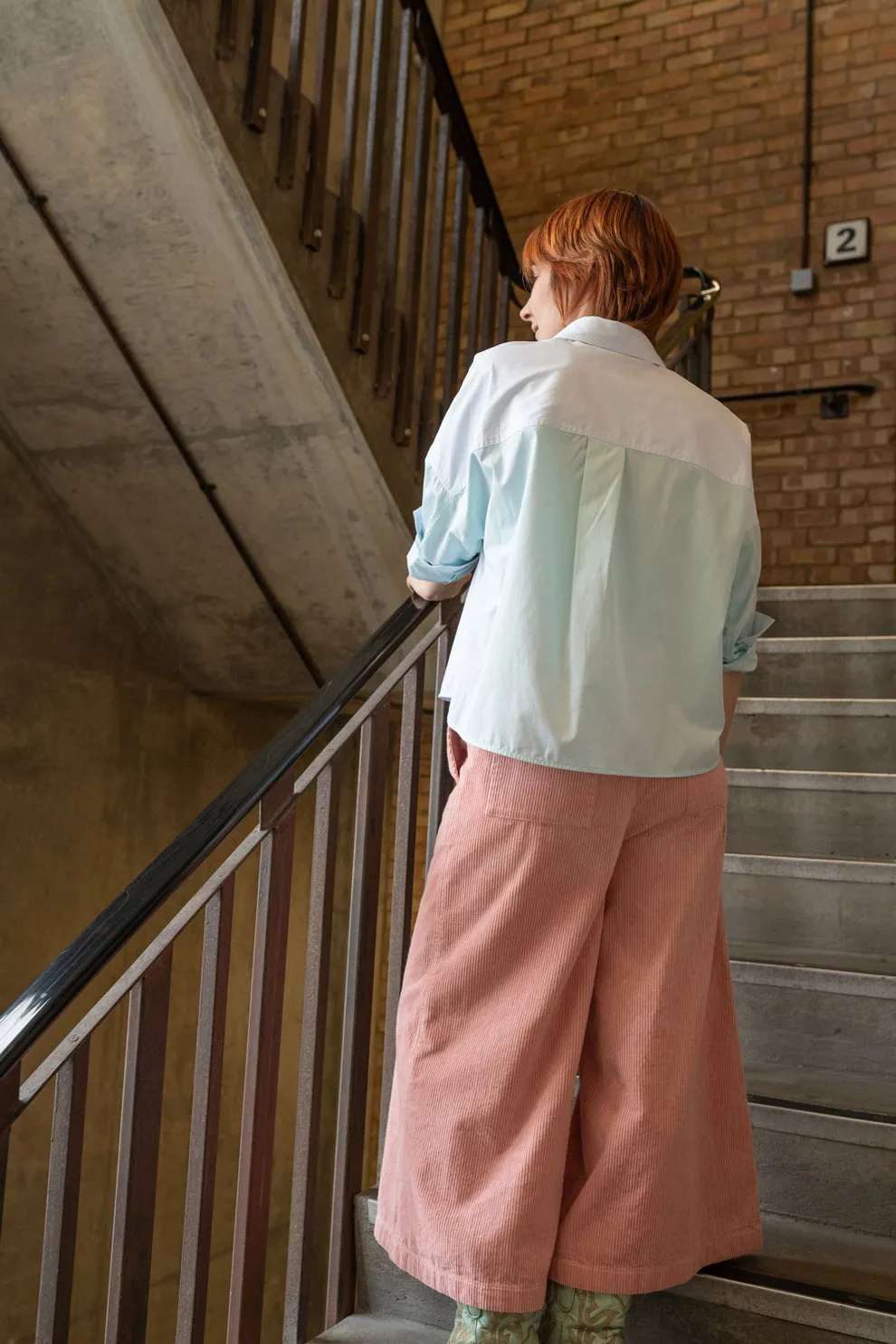 Amelia Wide Leg Trouser in Soft Pink Cotton Corduroy by Saywood