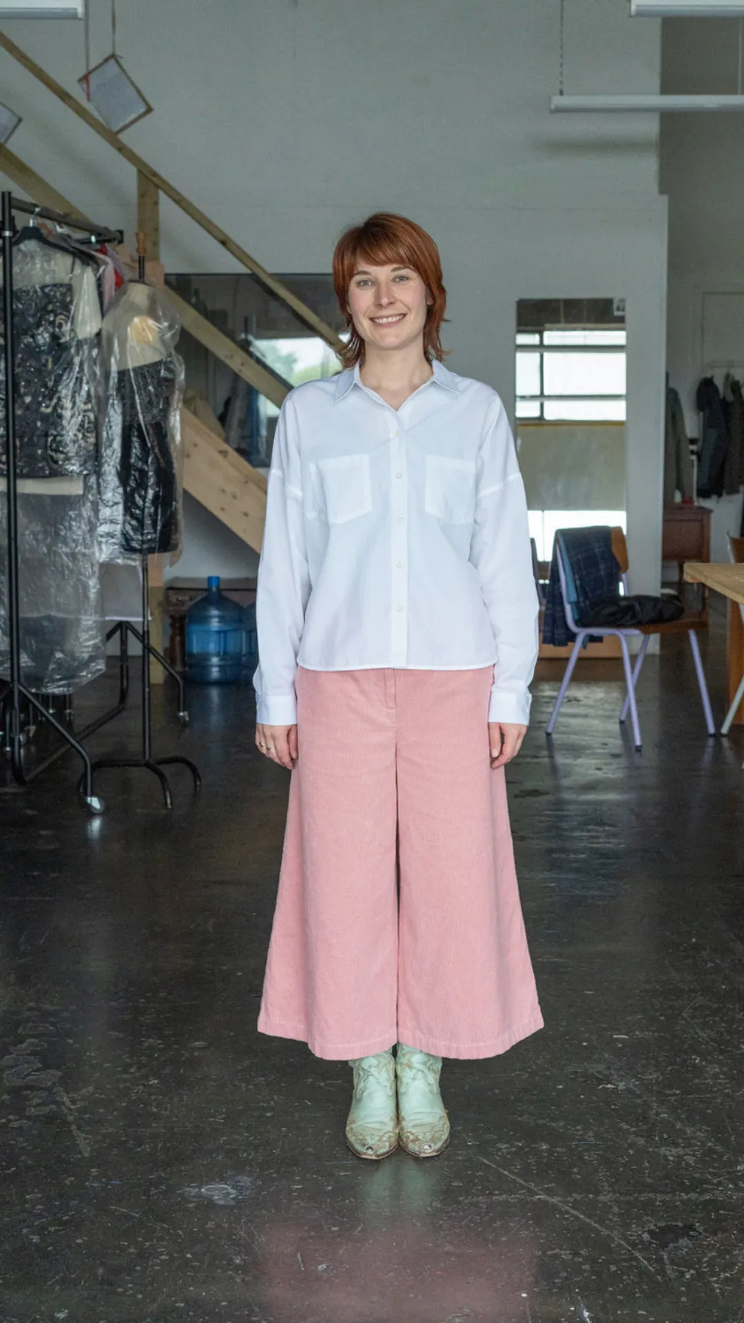 Amelia Wide Leg Trouser in Soft Pink Cotton Corduroy by Saywood