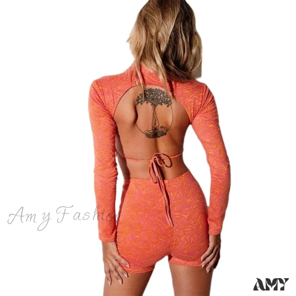 Amy Fashion - Long Sleeve Backless Sexey Tees Top