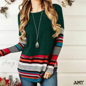 Amy Fashion - Striped Women Splicing Long Sleeve Top