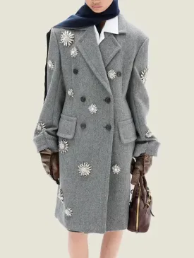 Applique-Embellished Double-Breasted Wool-Blend Coat