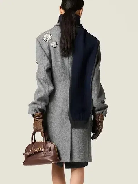 Applique-Embellished Double-Breasted Wool-Blend Coat