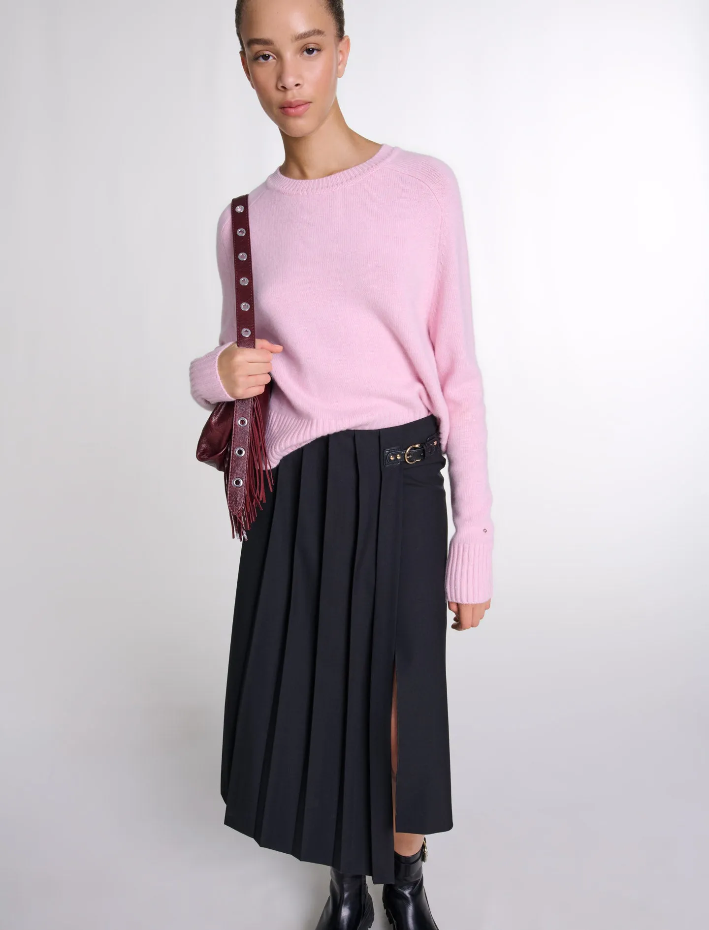 Asymmetrical long pleated skirt