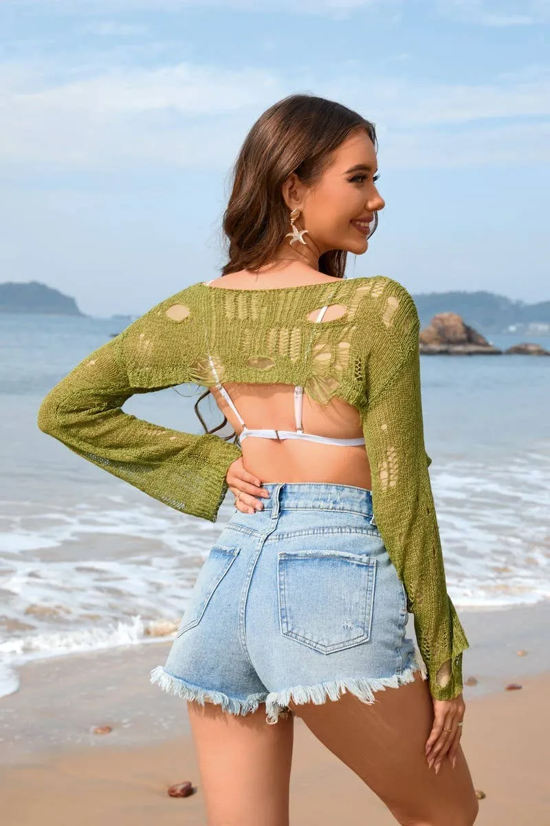 BEACH HOLE SUPER SHORT FLARED SLEEVE KNITWEAR_CWTBLL0666