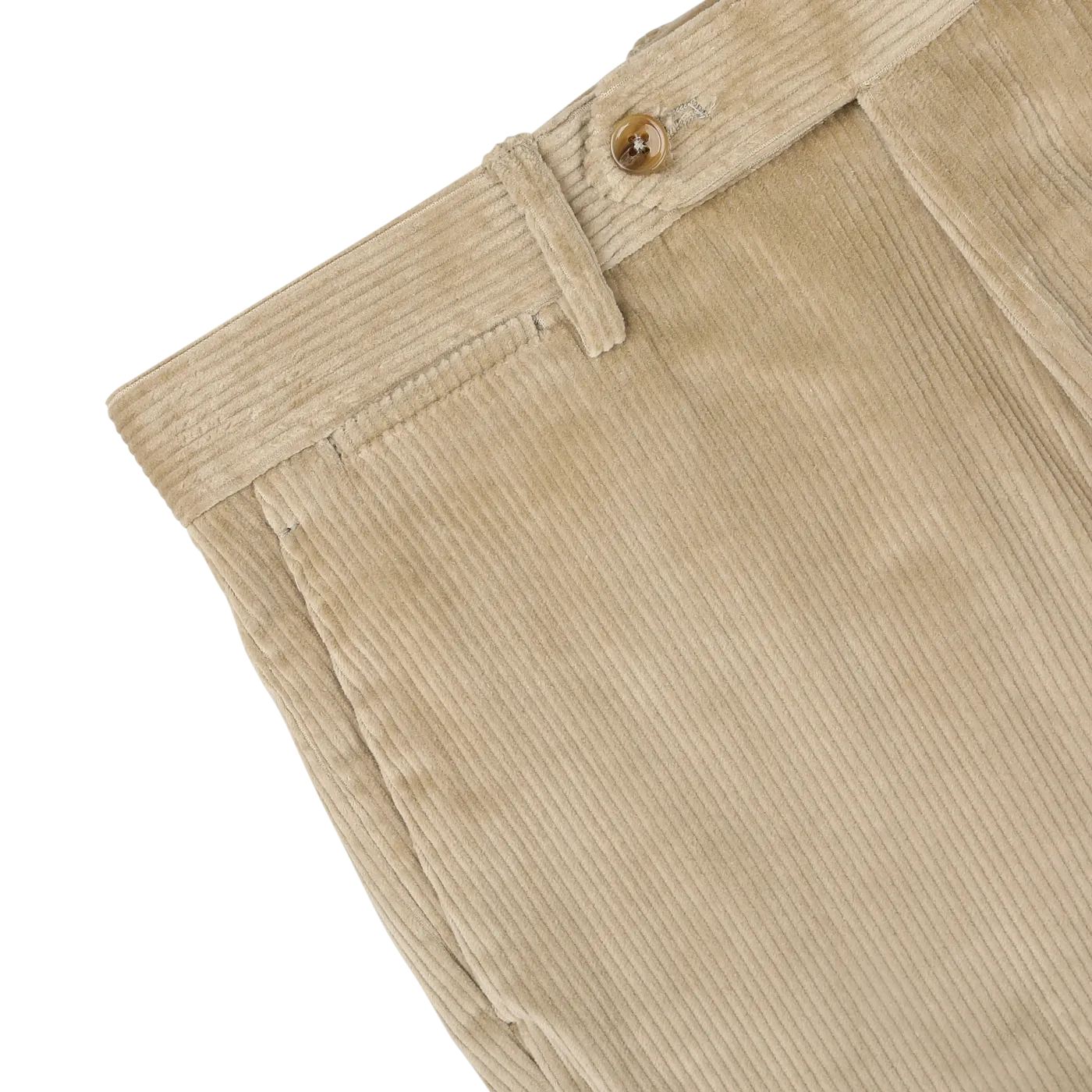 Beige Cotton Corduroy Flat Front Trousers