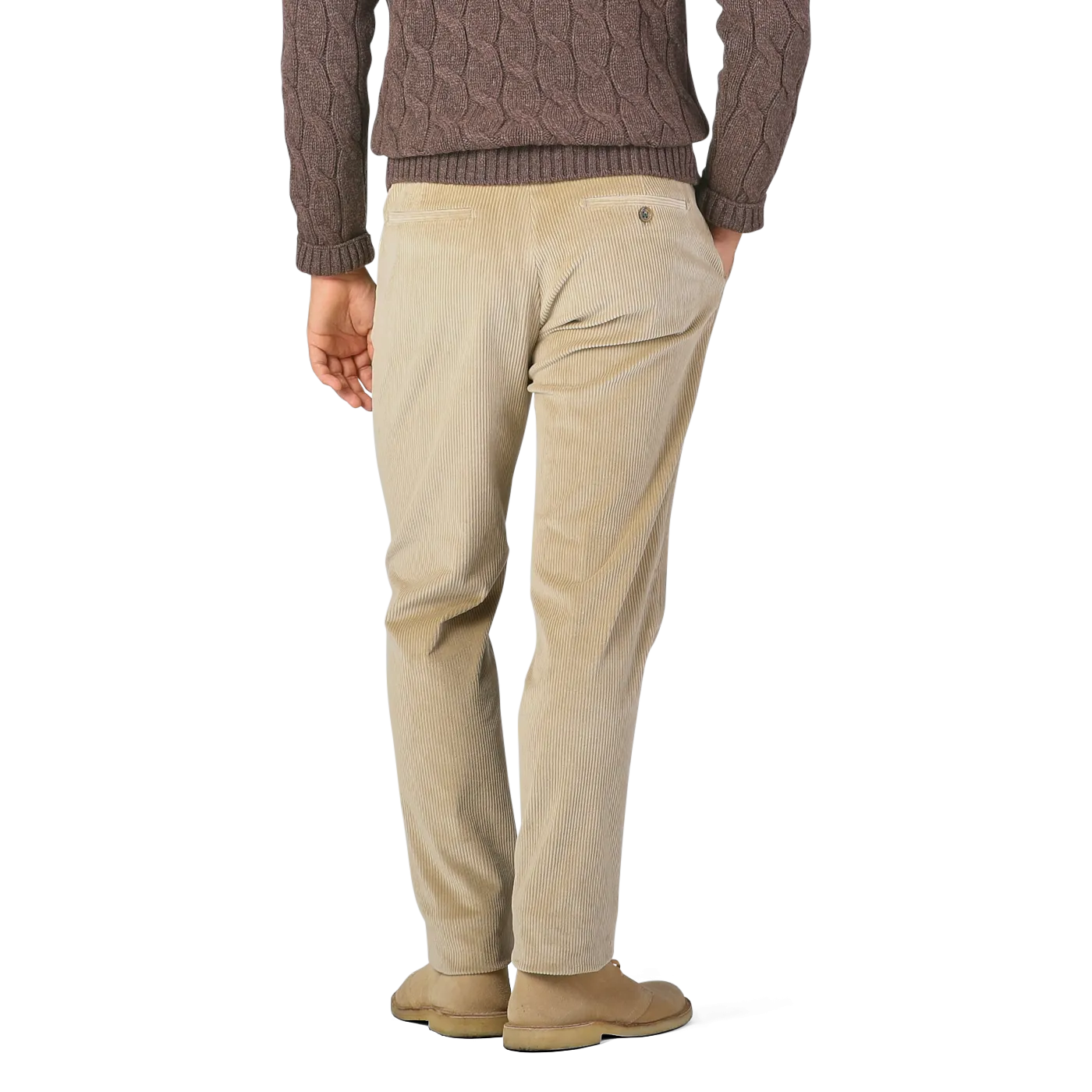 Beige Cotton Corduroy Flat Front Trousers