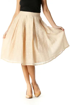 Beige Texture Chic Pleated Skirt