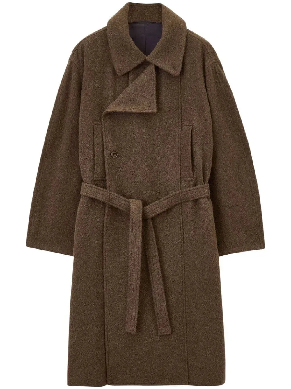 Belted Bathrobe Style Wool Coat in Brown