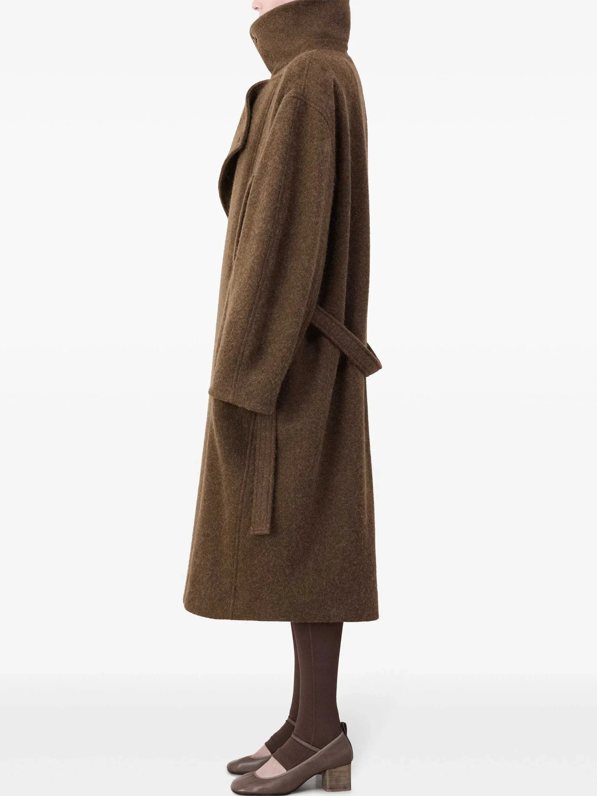 Belted Bathrobe Style Wool Coat in Brown