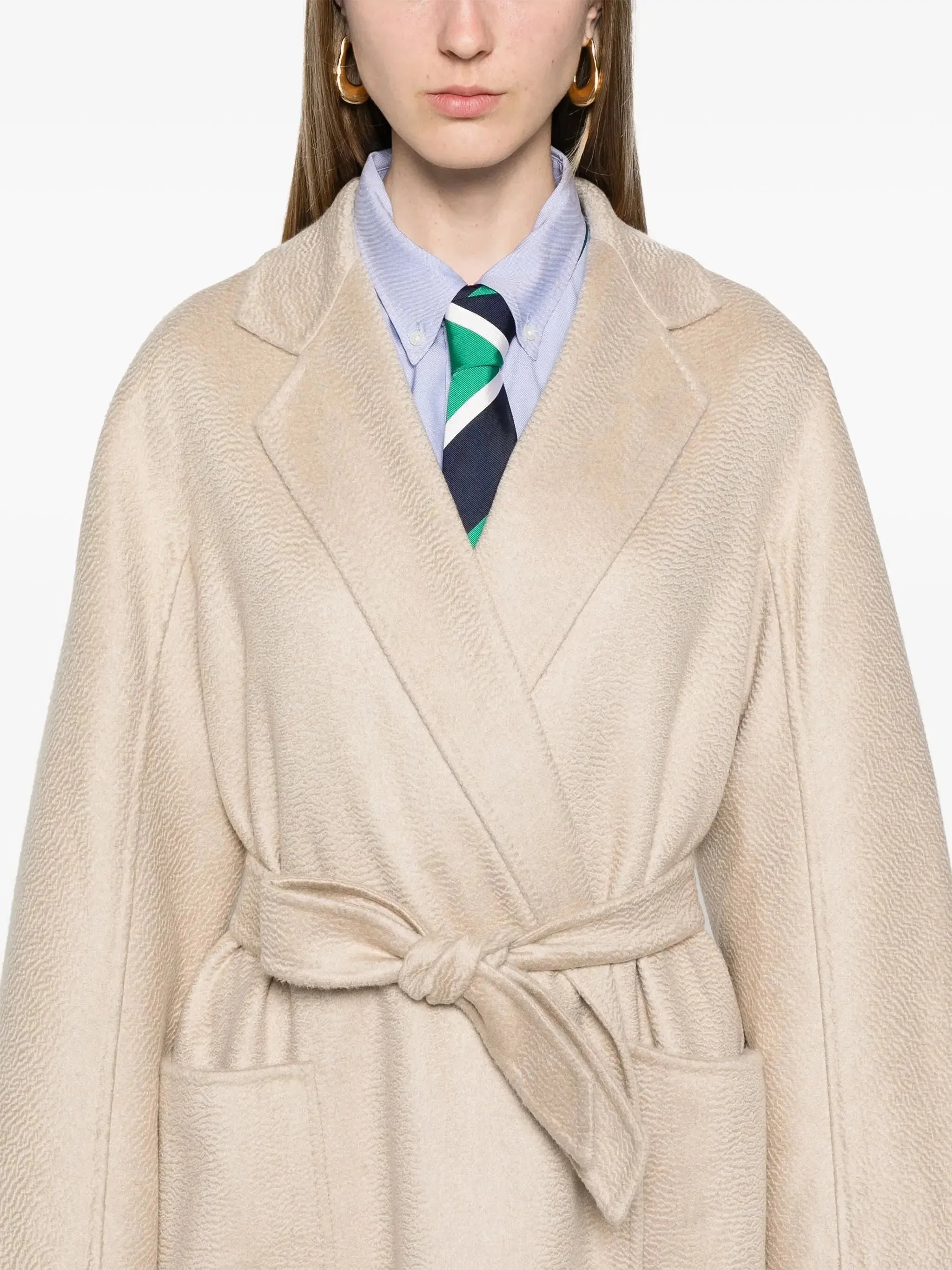 Belted Cashmere and Wool Coat in Sand Beige