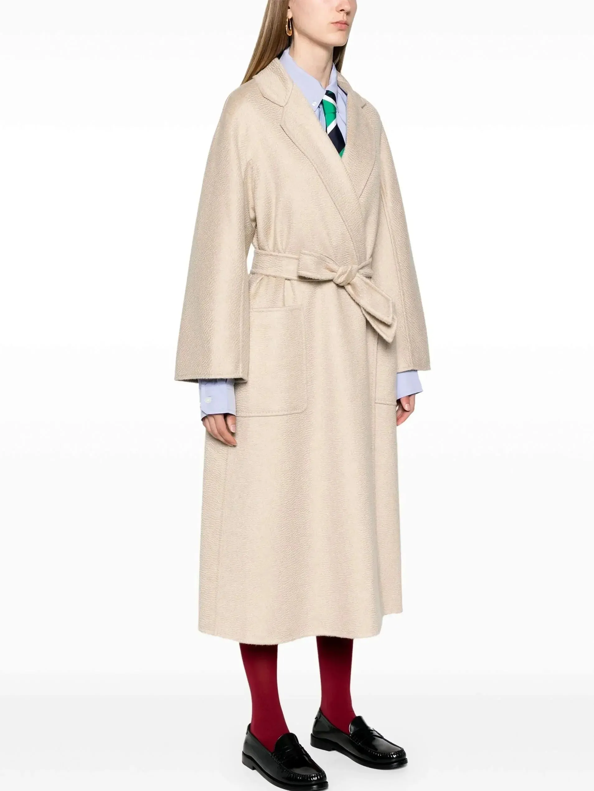 Belted Cashmere and Wool Coat in Sand Beige