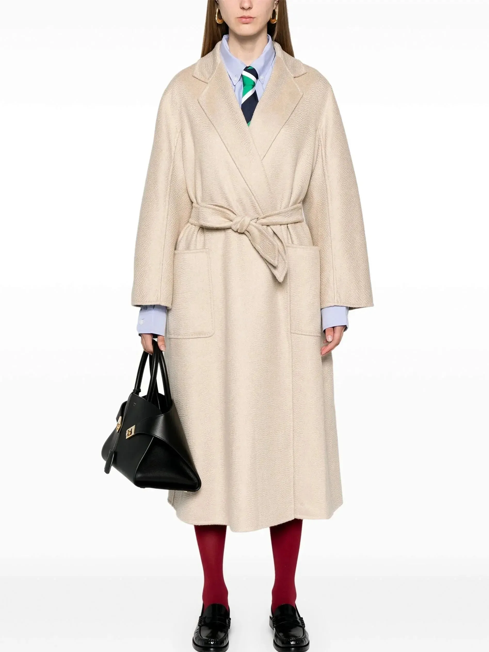 Belted Cashmere and Wool Coat in Sand Beige