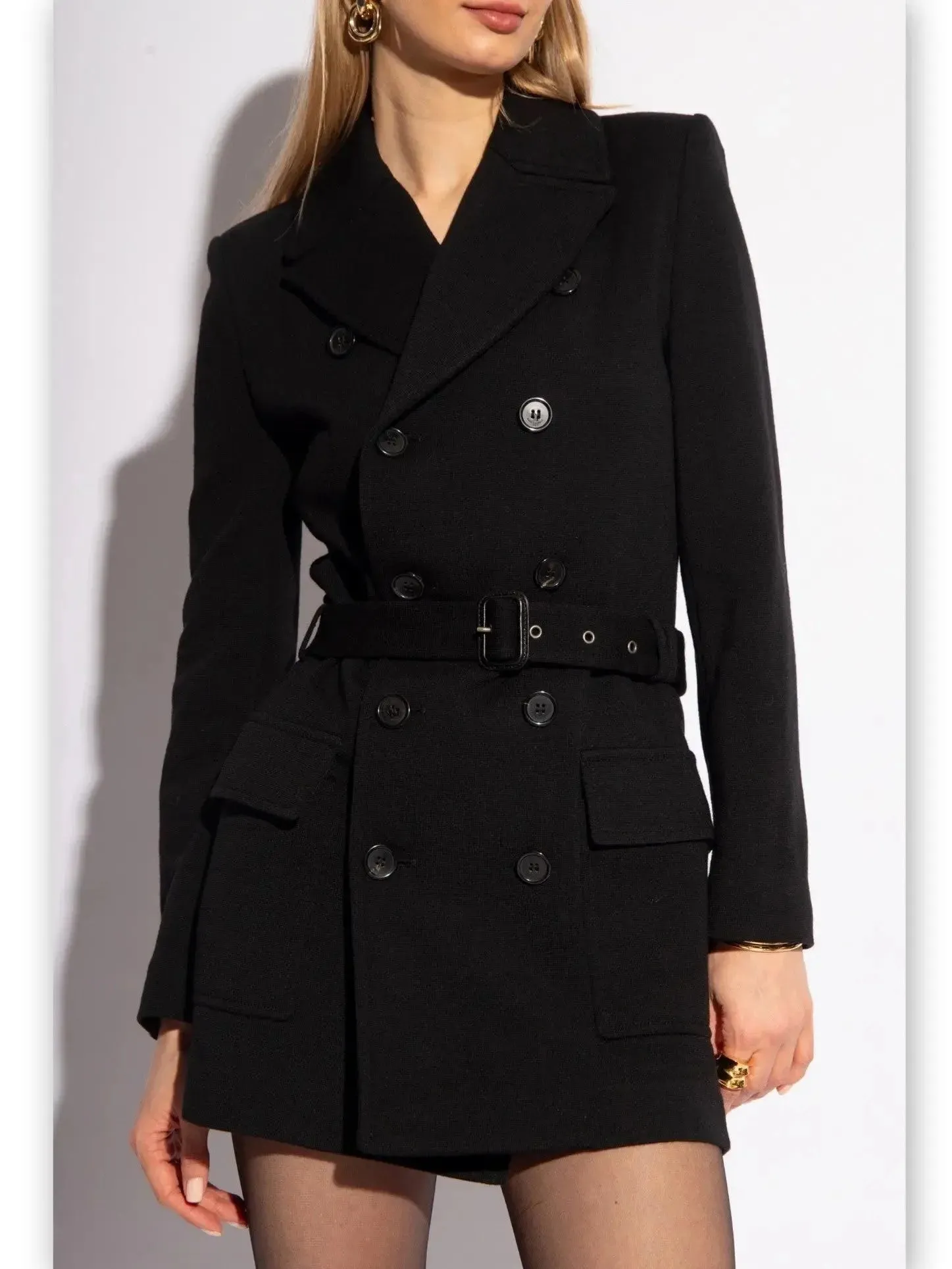 Belted Double-Breasted Wool-Blend Jersey Trench Coat