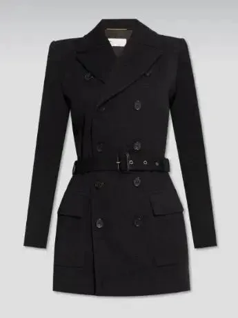 Belted Double-Breasted Wool-Blend Jersey Trench Coat