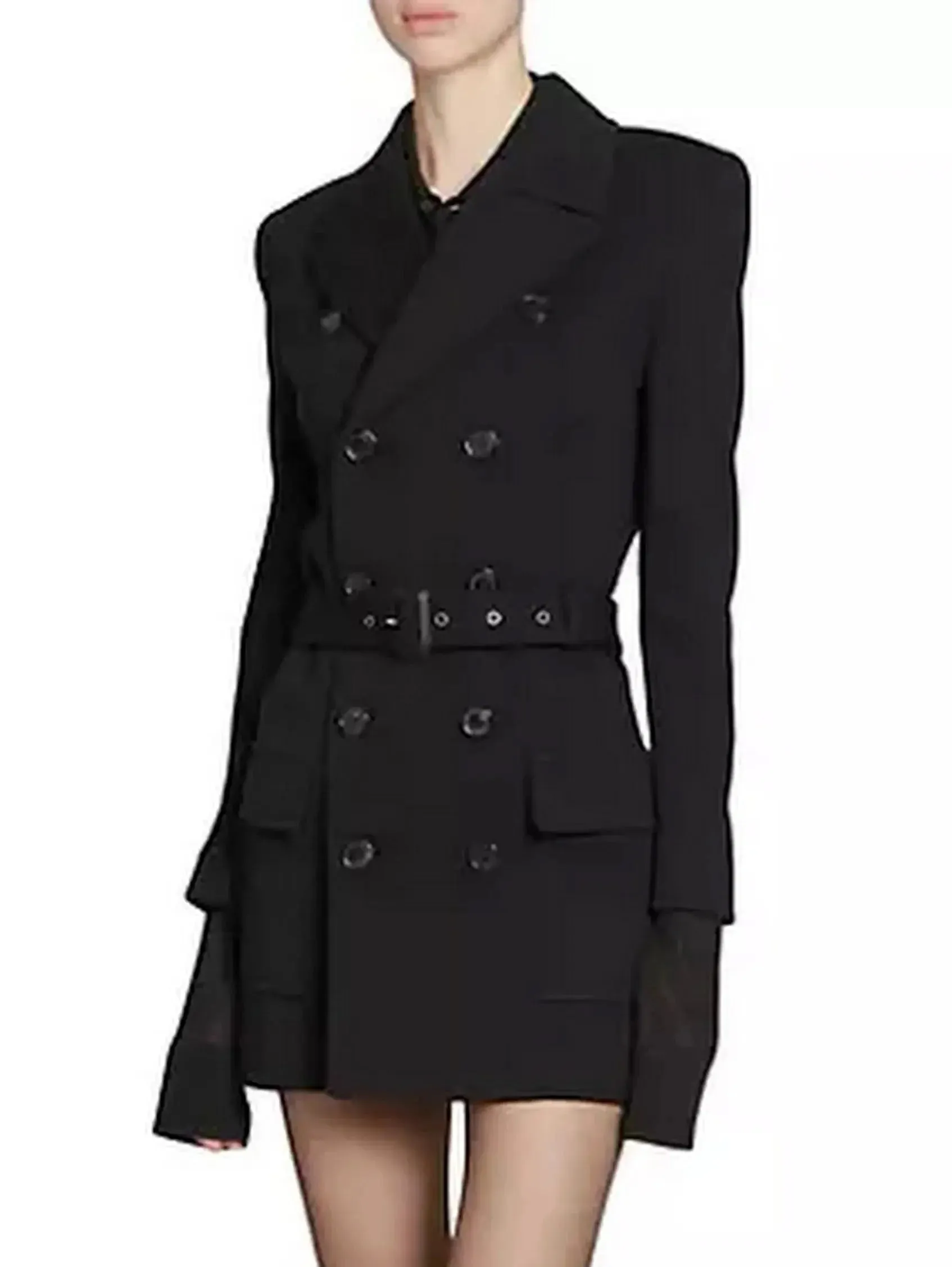 Belted Double-Breasted Wool-Blend Jersey Trench Coat