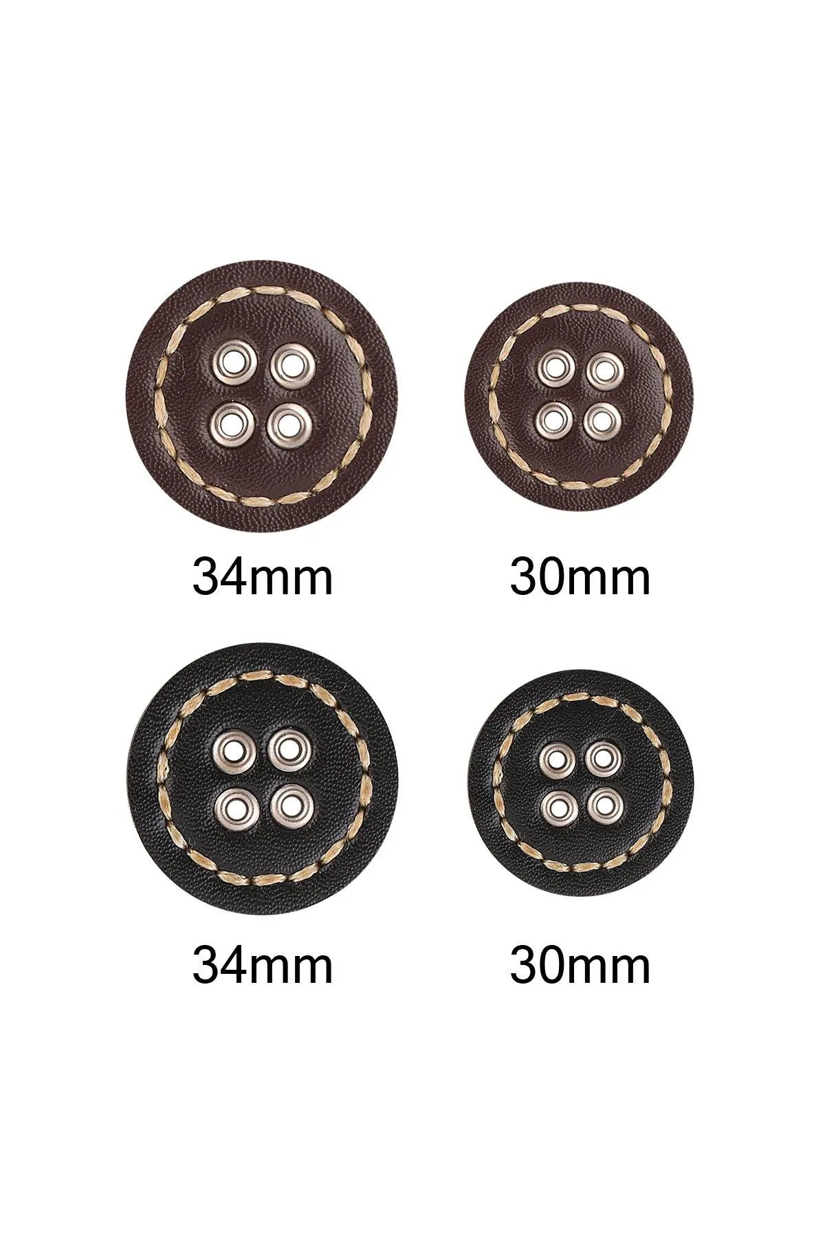 Black & Brown 4 Eyelet Hole Stitched Leather Button