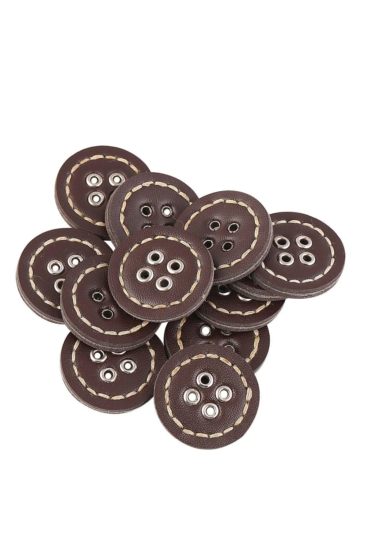 Black & Brown 4 Eyelet Hole Stitched Leather Button