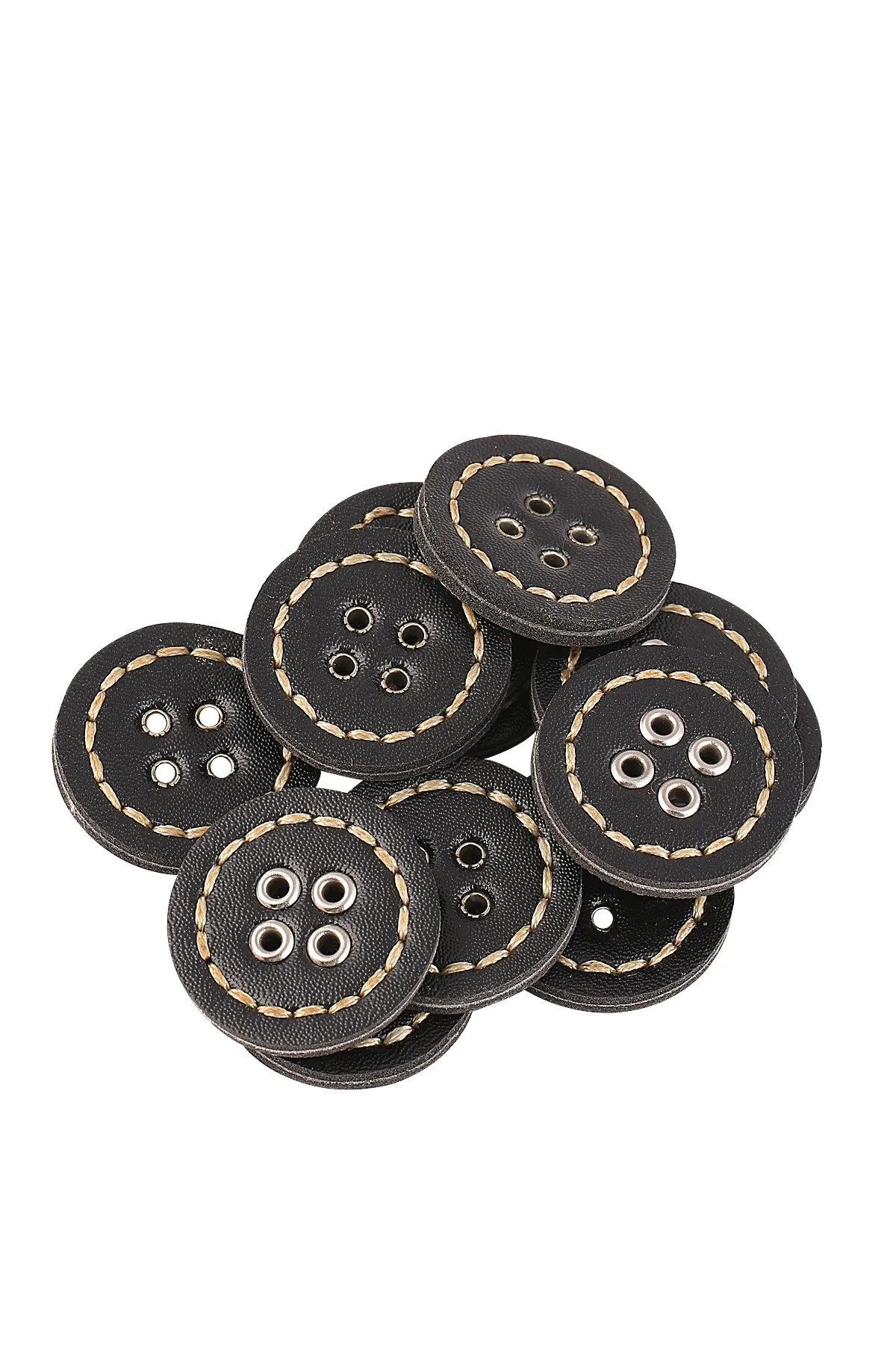 Black & Brown 4 Eyelet Hole Stitched Leather Button