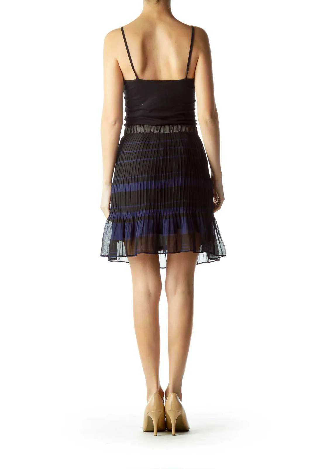 Black Blue Pleated Skirt