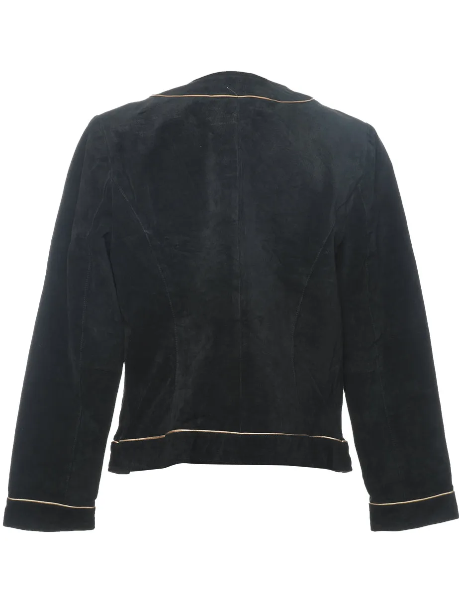 Black Classic Cropped Suede Jacket - M