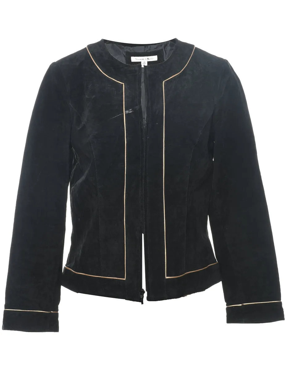 Black Classic Cropped Suede Jacket - M