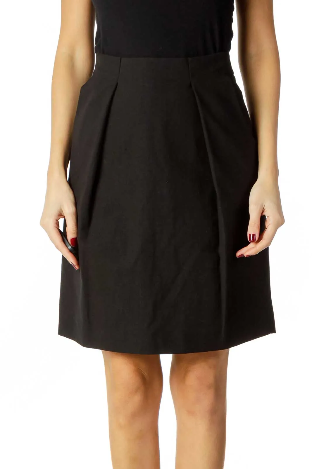 Black Linen Pleated Skirt