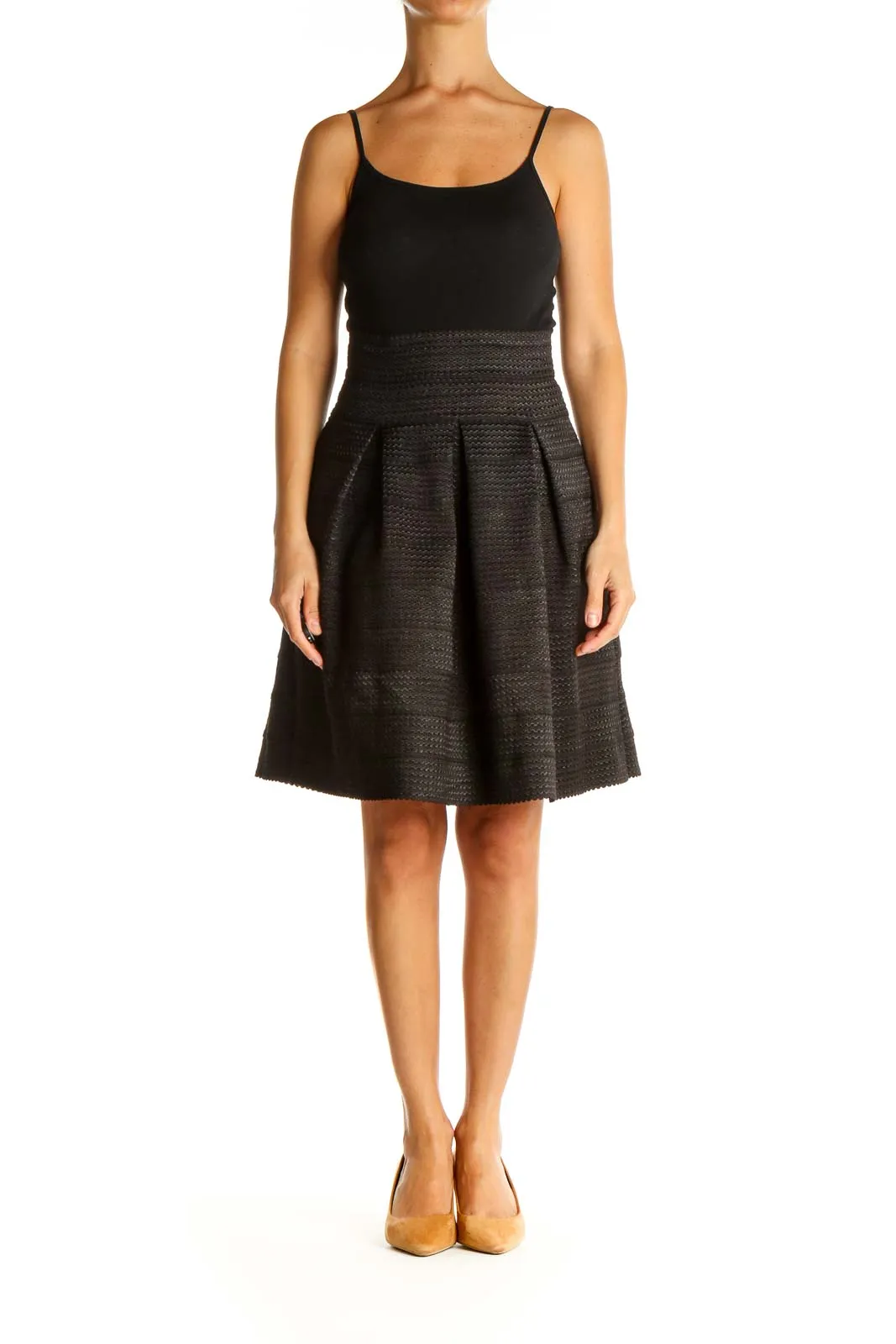 Black Textured Brunch A-Line Skirt