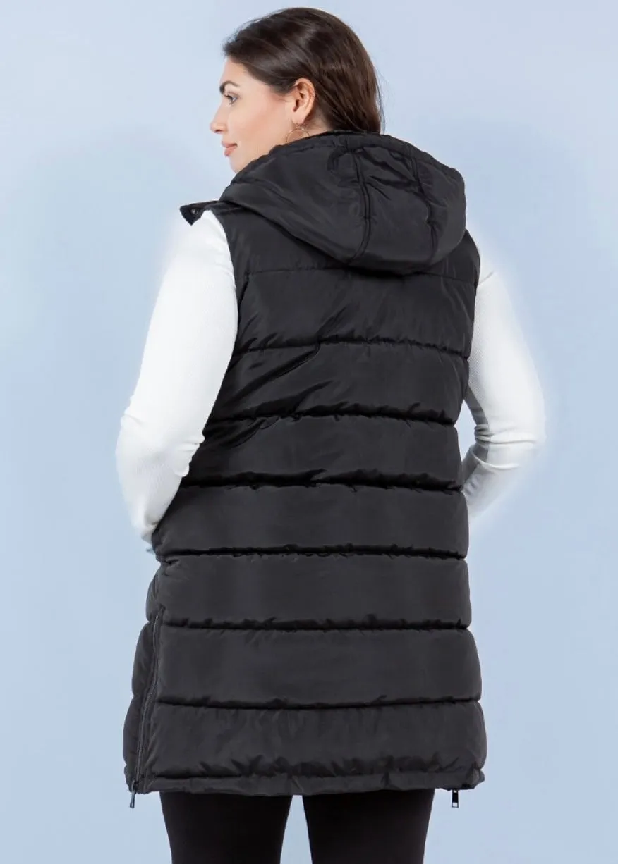 Black The Clarissa Long Hooded Side Zip Puffer Vest