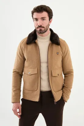 Brabion Eden Camel Fur Slim Fit Wool Coat