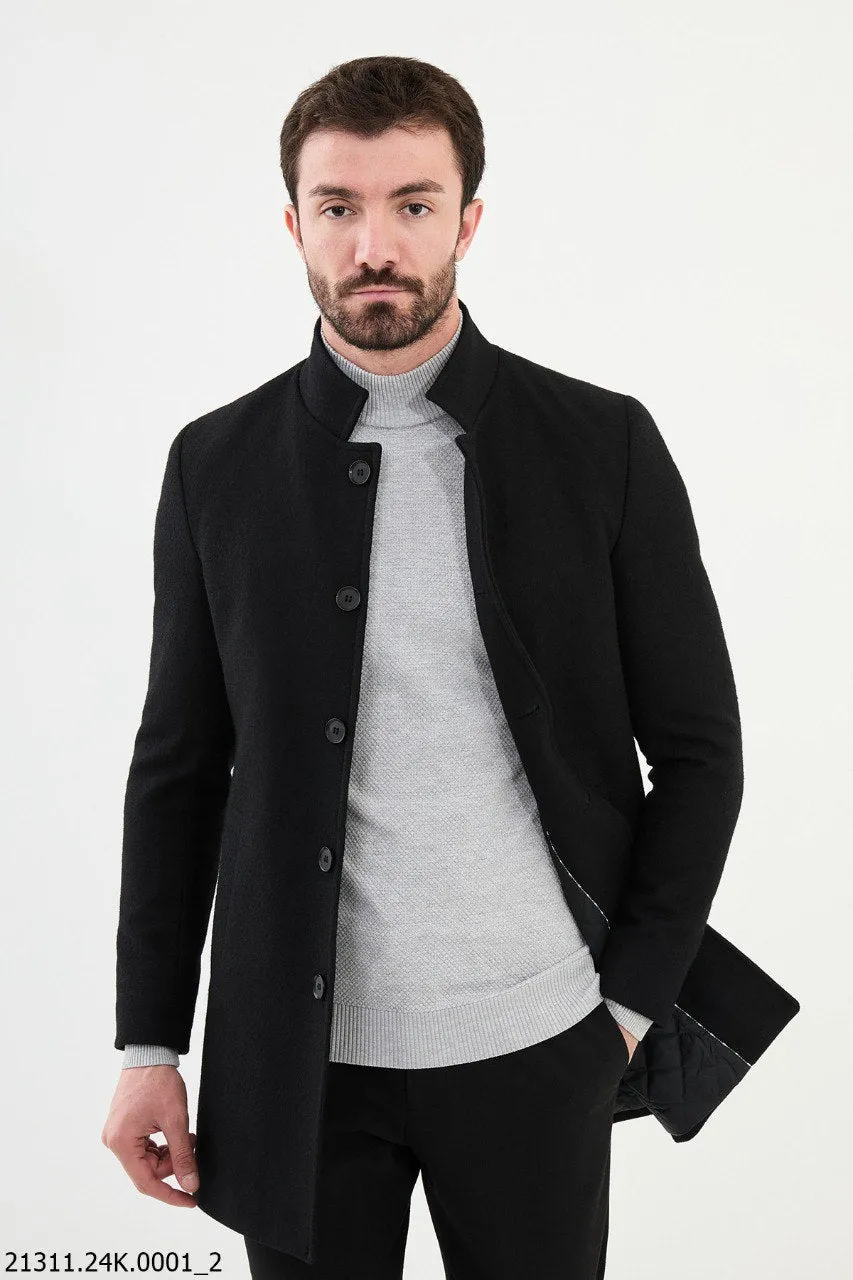 Brabion Marco Long Slim Fit Black Coat