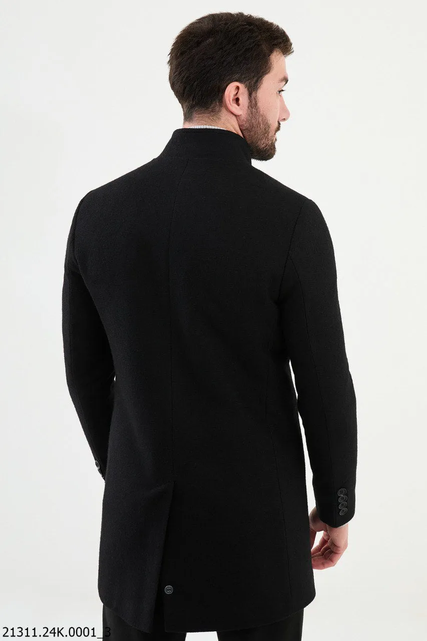 Brabion Marco Long Slim Fit Black Coat