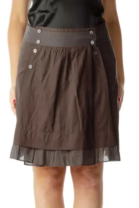 Brown Buttoned Pleated Skirt