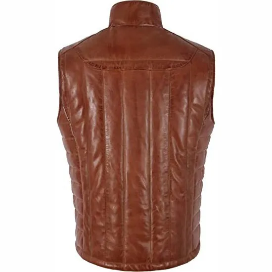 Brown Men's Quilted Puffer Leather Vest