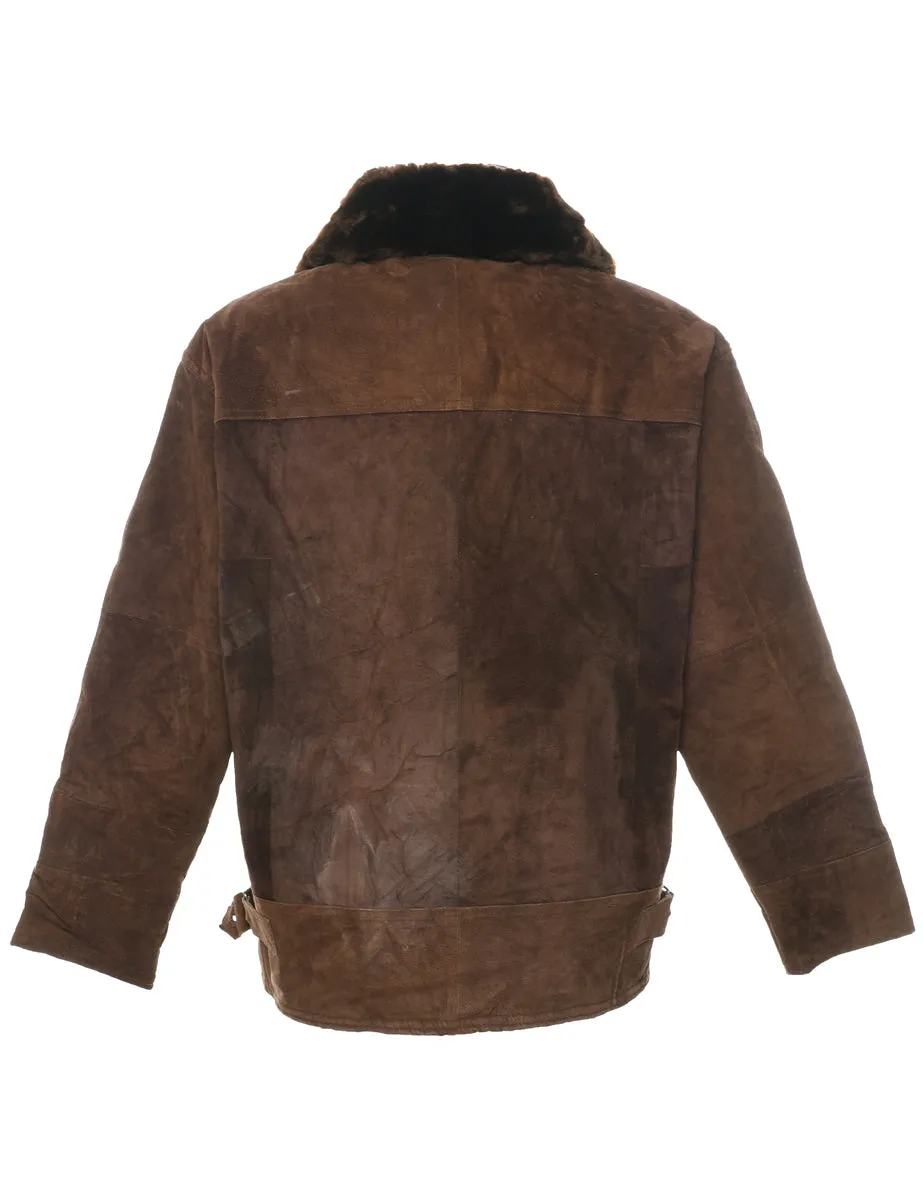 Brown Shearling Suede Jacket - XL