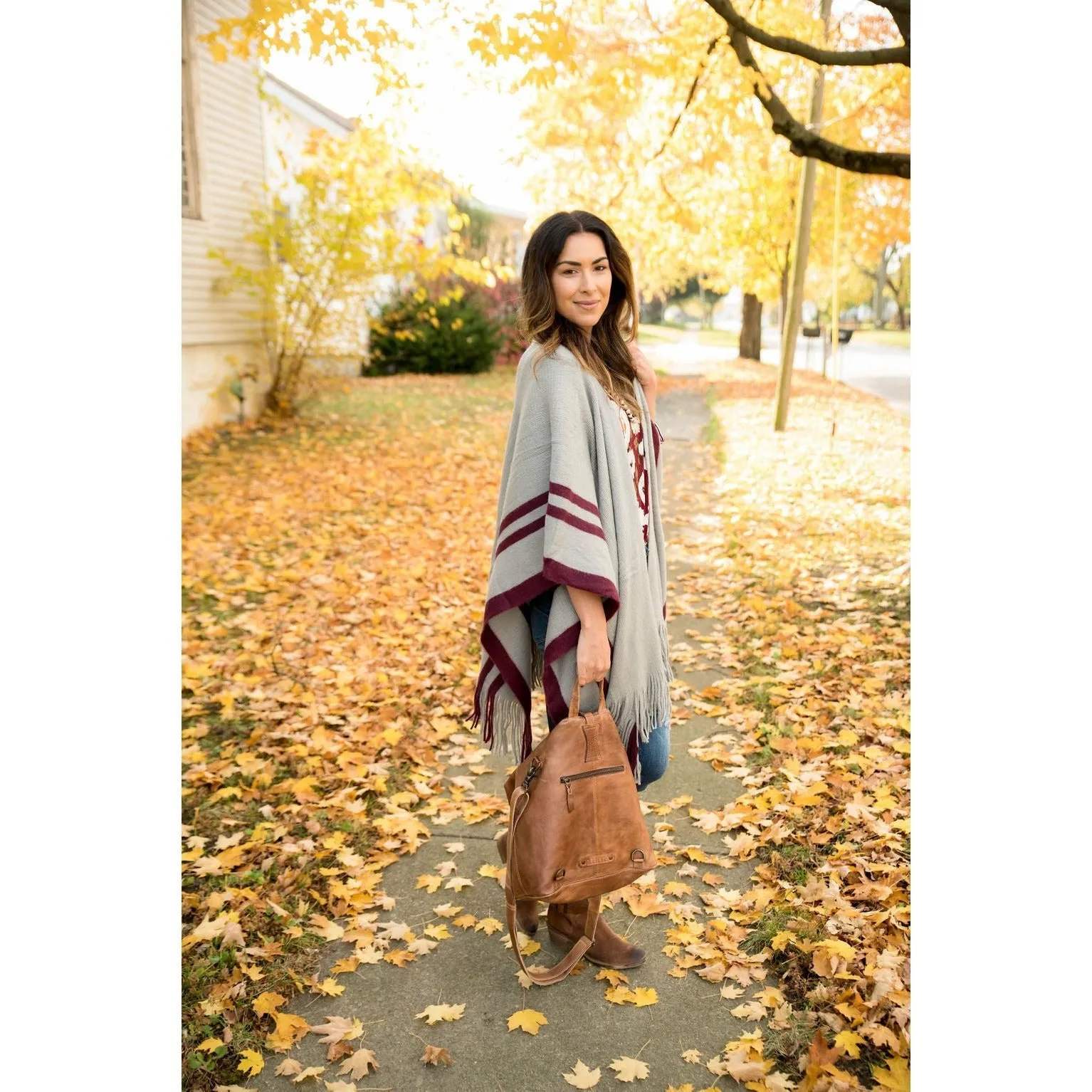 Burgundy Striped Kimono