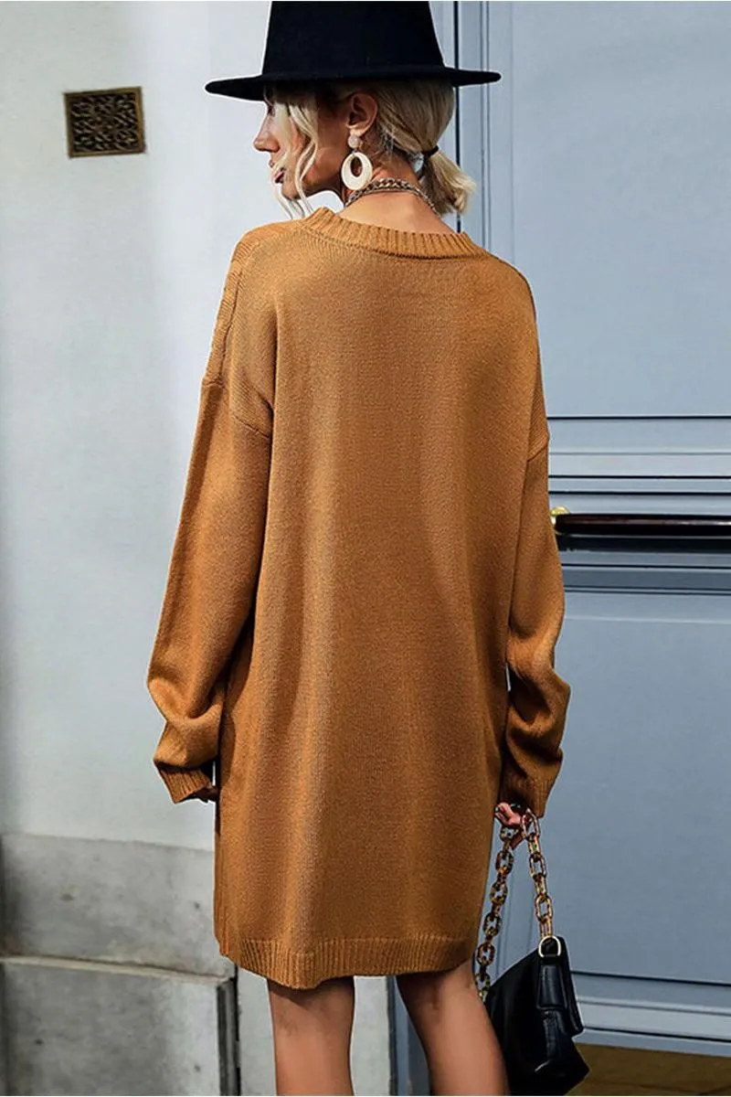 CABLE KNIT LONG SLEEVE CASUAL DRESS