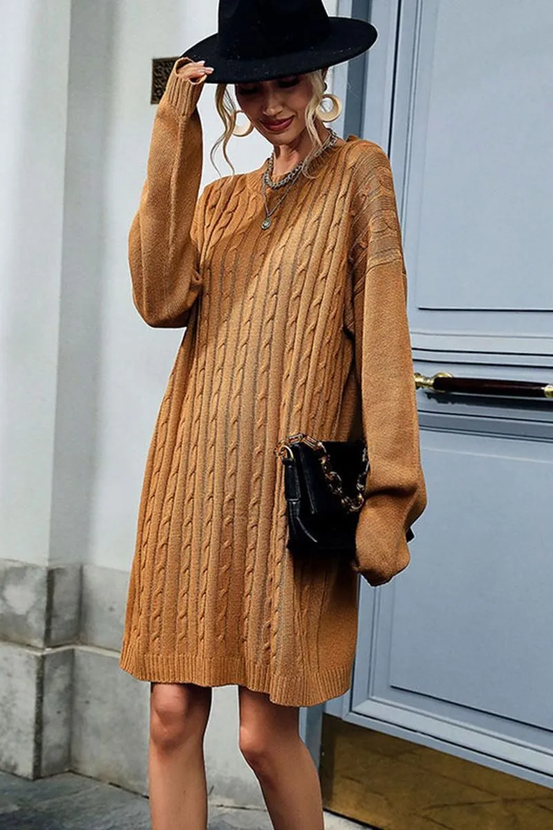 CABLE KNIT LONG SLEEVE CASUAL DRESS