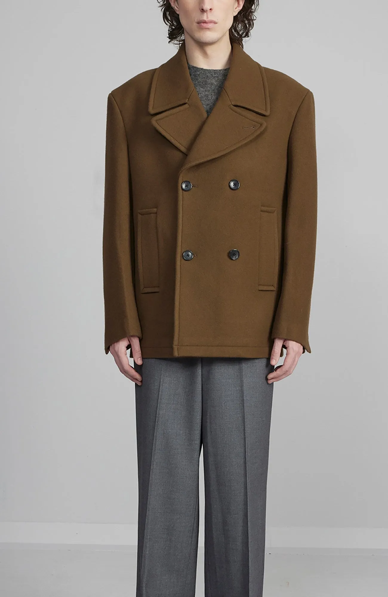 CARRARA KHAKI WOOL & CASHMERE PEACOAT