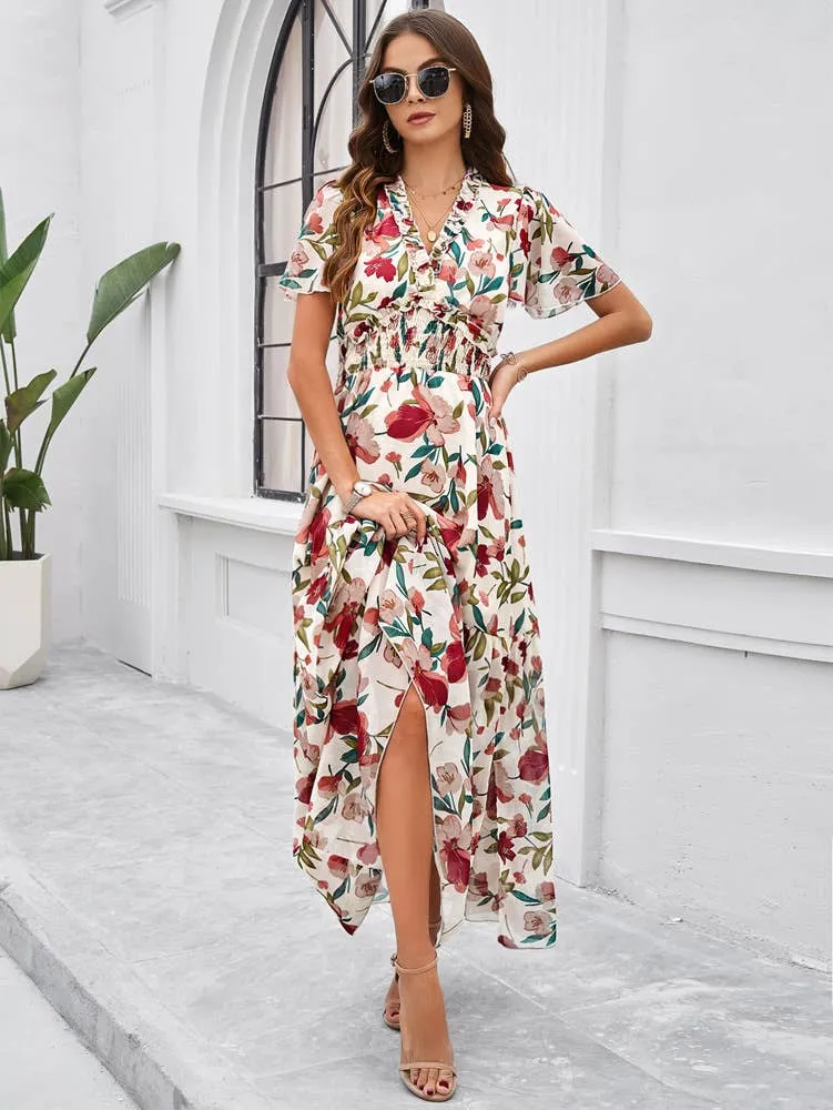 CASUAL PRINT DRESS WITH WAIST_CWDMD1953