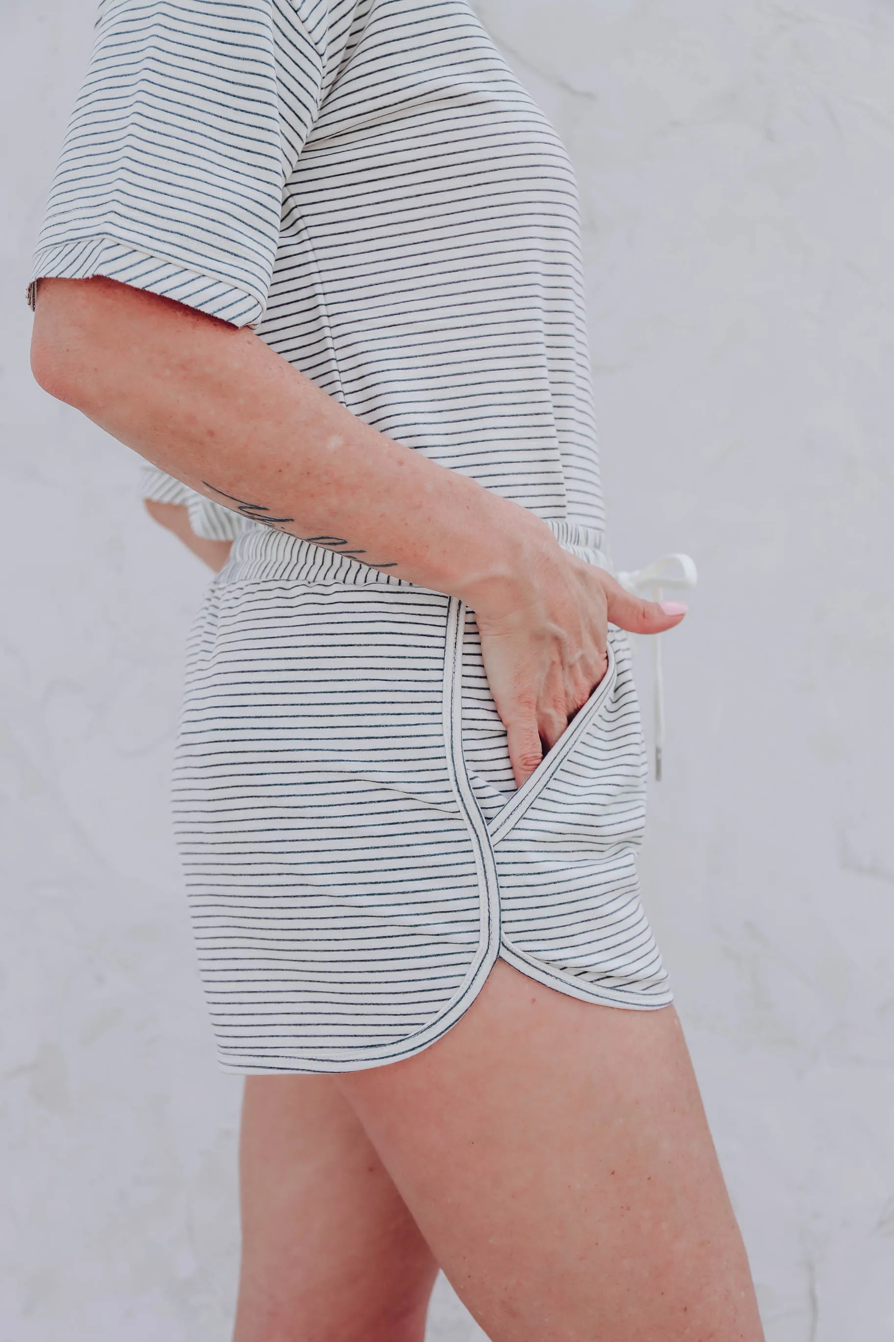 Charcoal Striped Pocketed Shorts